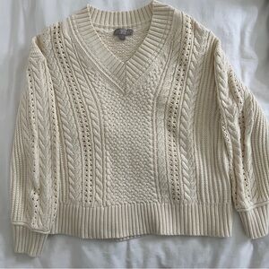 J. Crew cotton cable-knit v-neck sweater, antique white, size small